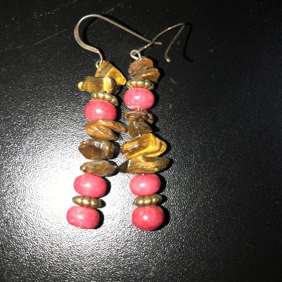 Tigerseye And Plum Quartz Earrings - Picture 2 of 4
